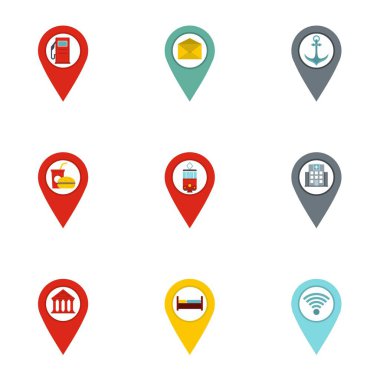 İğne Icon set harita, stil düz