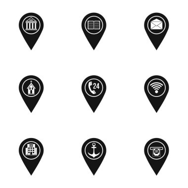 Harita iğne simge seti, basit tarzı