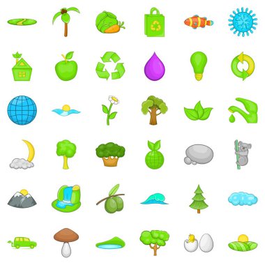 Yeşil bitki Icons set, karikatür tarzı