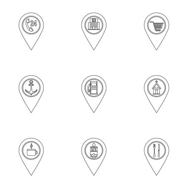 İğne simge seti, anahat stili göster