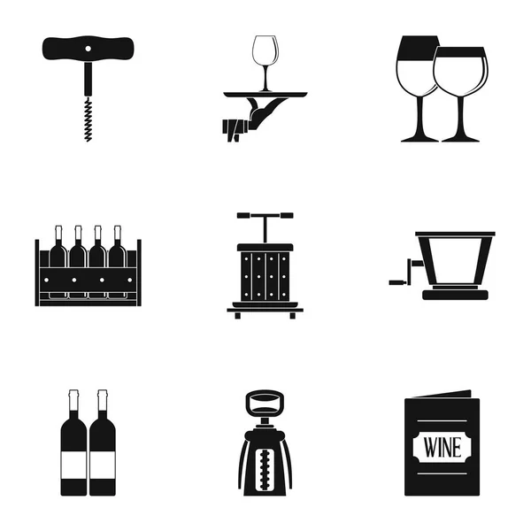 Wine icon set, simple style — Stock Vector