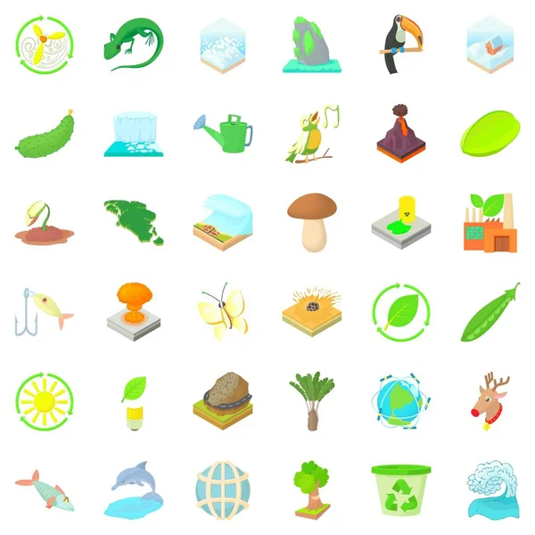 Écologie dans les icônes de la planète ensemble, style dessin animé — Image vectorielle