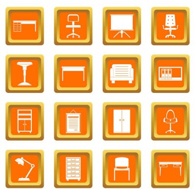 Turuncu Ofis mobilya Icons set