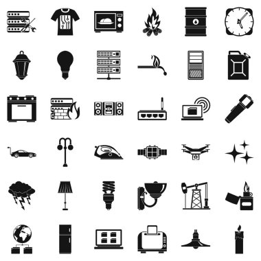 Elektrik sunucu Icons set, basit tarzı