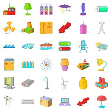 Elektrik Kulesi Icons set, karikatür tarzı