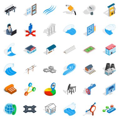 Elektrik İstasyonu Icons set, izometrik stili