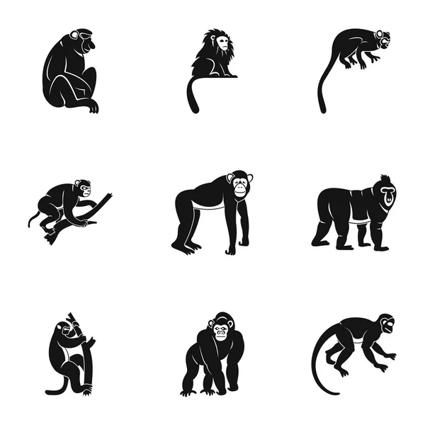 Olika monkey Ikonuppsättning, enkel stil — Stock vektor