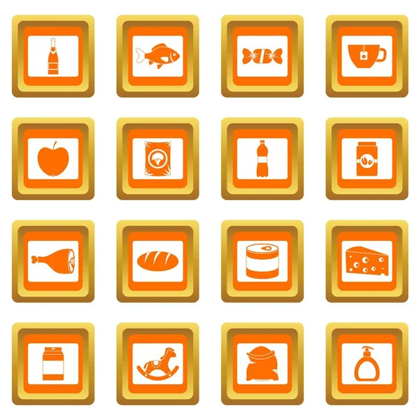 Tienda navegación alimentos iconos set naranja — Vector de stock