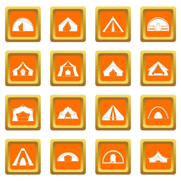 Ícones de formas de tenda conjunto laranja —  Vetores de Stock
