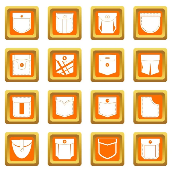 Tipos de ícones de bolso definir laranja — Vetor de Stock