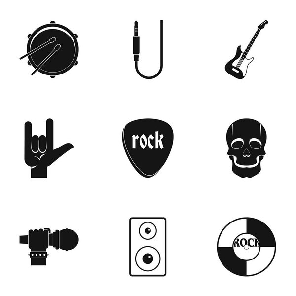 Rock music icon set, simple style