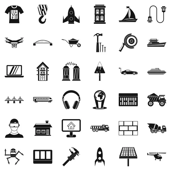 Conjunto de ícones de engenharia industrial, estilo simples — Vetor de Stock