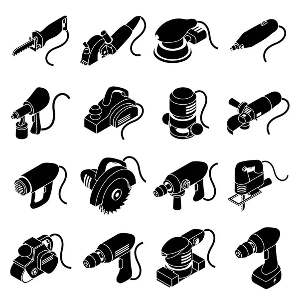 Conjunto de iconos de herramientas eléctricas, estilo isométrico simple — Vector de stock