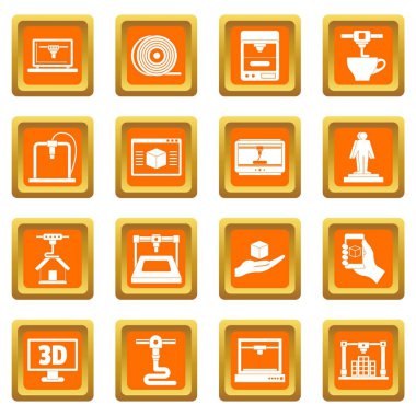turuncu 3D yazdırma Icons set