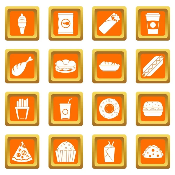Fastfood pictogrammen instellen oranje — Stockvector