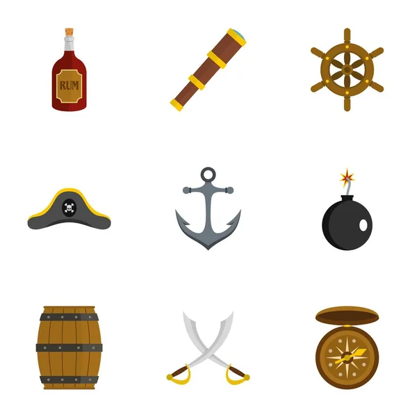 Piráti sada ikon, plochý — Stockový vektor