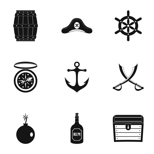 Pirates adventure icon set, simple style