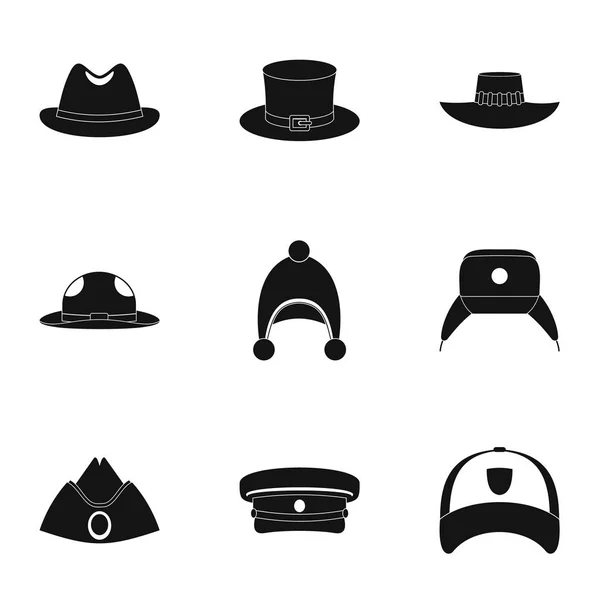 Ensemble d'icône d'accessoire de chapeau, style simple — Image vectorielle