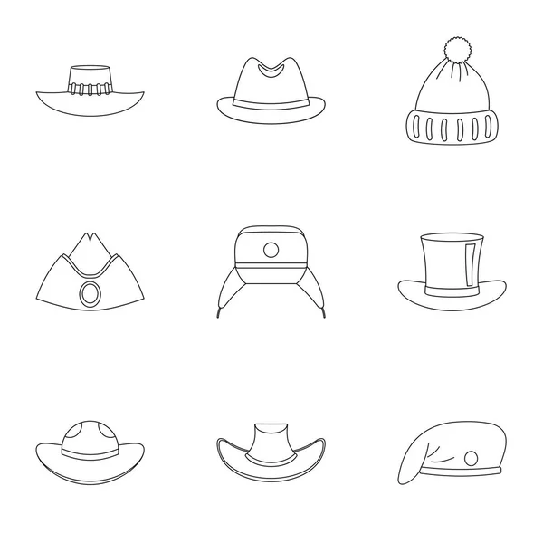 Ensemble d'icônes de collection chapeau, style contour — Image vectorielle