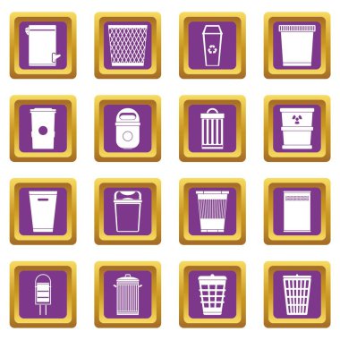 Mor çöp can Icons set