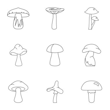 Fresh mushroom icon set, outline style clipart