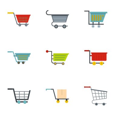 Shoping sepeti ve sepet simge seti, düz stil
