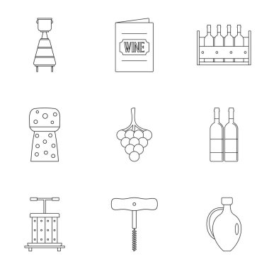 Şarap üretimi Icon set. Beyaz arka plan üzerinde izole web için 9 şarap üretimi vektör simge kümesi anahat