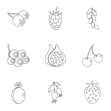 Eko çilek simge seti, anahat stili
