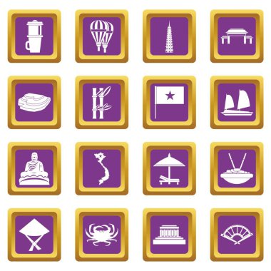 Vietnam seyahat simgeler mor ayarla