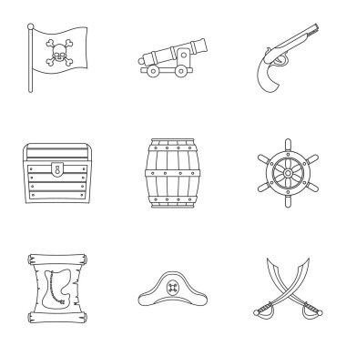 Korsanlar macera Icon set, anahat stili