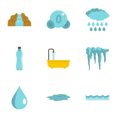 Farklı su form simge seti, düz stil