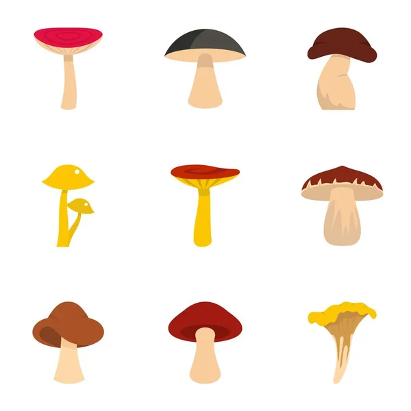 Conjunto de ícones de cogumelos da floresta, estilo plano — Vetor de Stock