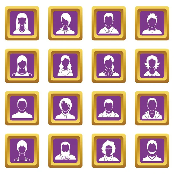 Avatars set icons set purple — Stock Vector