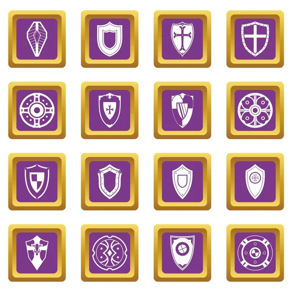 Щиты устанавливают фиолетовые значки — стоковый вектор