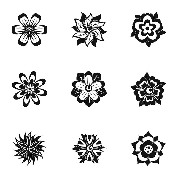 Set di icone di fiori neri, stile semplice — Vettoriale Stock