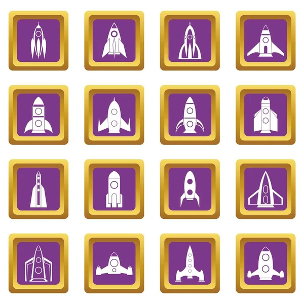 Conjunto de iconos cohete púrpura — Vector de stock