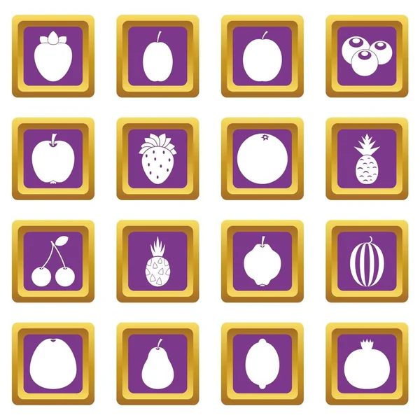 Ícones de frutas conjunto roxo —  Vetores de Stock