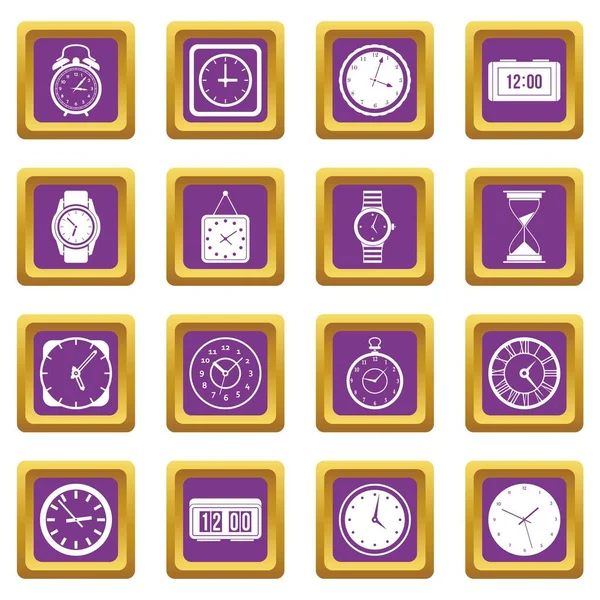 Time and Clock icons set purple — Stock Vector