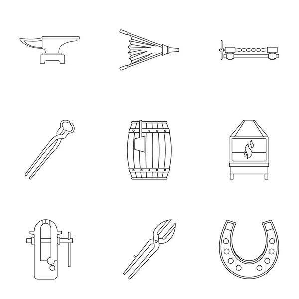 Schmied Ausrüstung Icon Set, Umriss Stil — Stockvektor