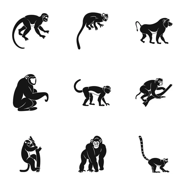 Ensemble d'icônes d'espèces de singes, style simple — Image vectorielle