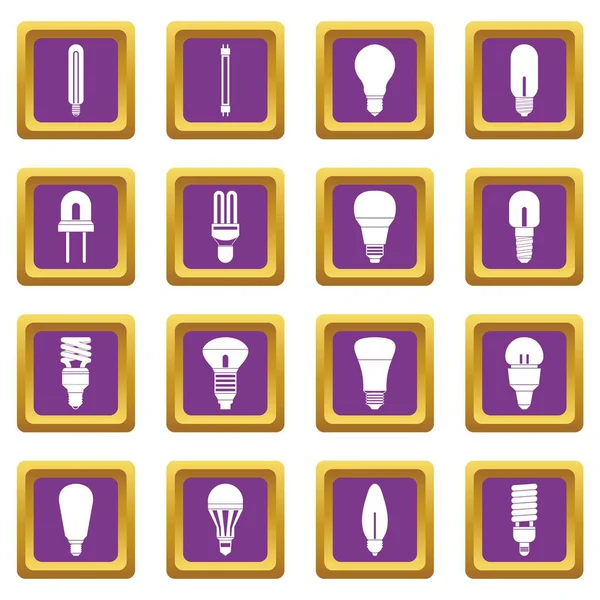 Set icone lampadina viola — Vettoriale Stock
