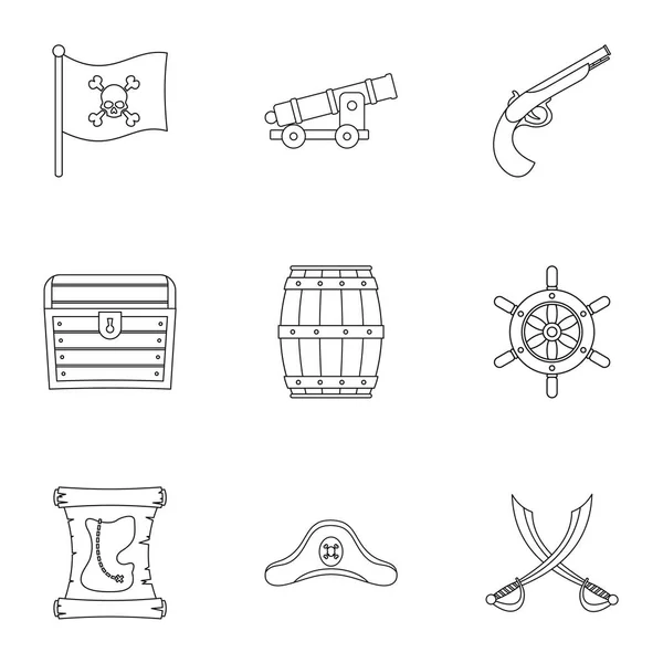 Пиратские приключения иконки, стиль набросков — стоковый вектор
