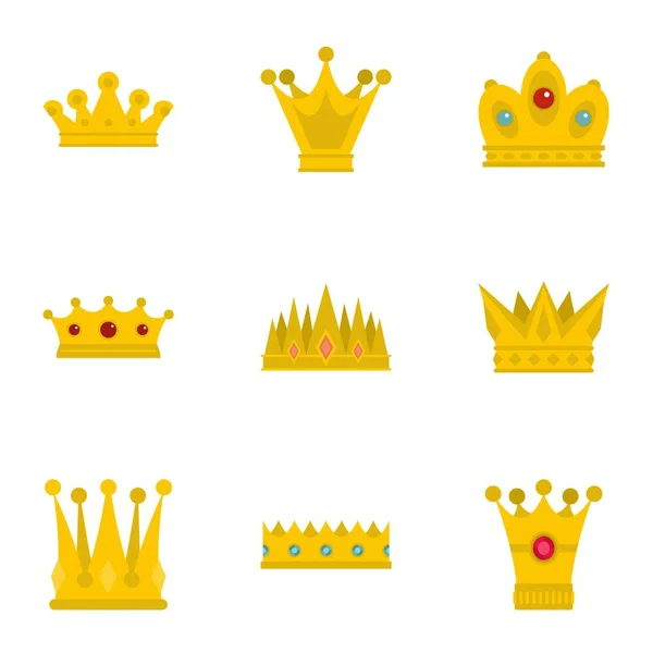 Величний набір значків корони, плоский стиль — стоковий вектор