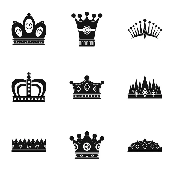 Nobreza coroa conjunto de ícones, estilo simples — Vetor de Stock
