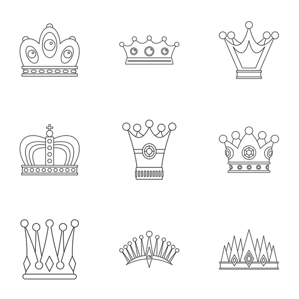 Conjunto de iconos de corona antigua, estilo de contorno — Vector de stock