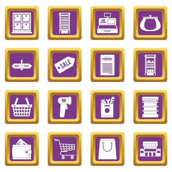 Conjunto de iconos de supermercado púrpura — Archivo Imágenes Vectoriales