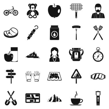 Aile barbekü Icons set, basit tarzı