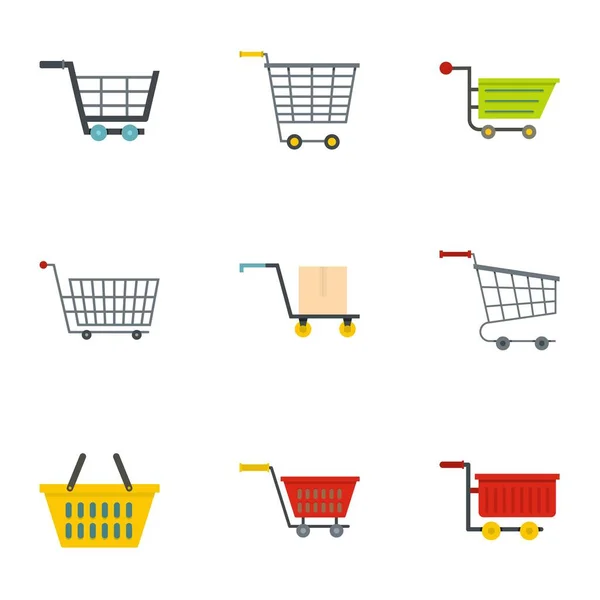 Supermarket obchod košík sada ikon, plochý — Stockový vektor