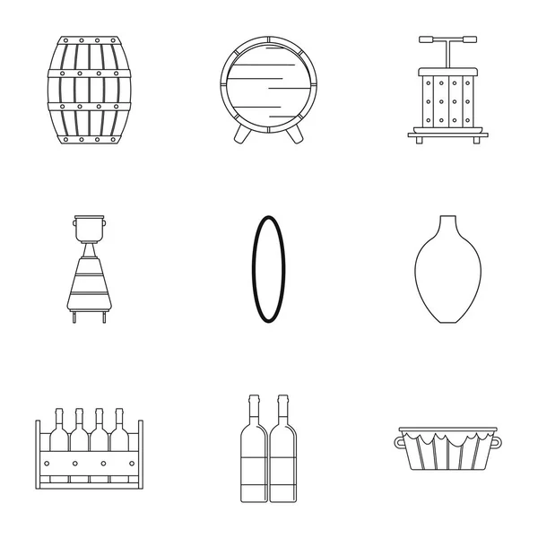 葡萄酒生产图标集, 轮廓样式 — 图库矢量图片