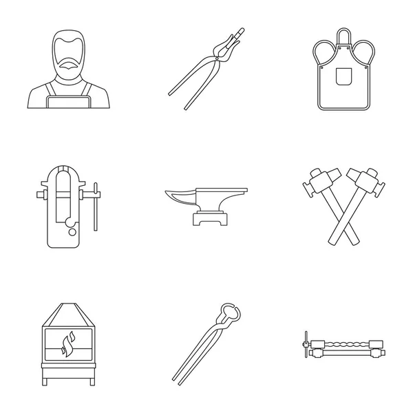 Conjunto de iconos de profesión de herrero, estilo de esquema — Archivo Imágenes Vectoriales